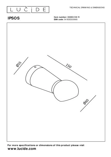 Lucide IPSOS - Wandleuchte Badezimmer - LED - 1x6W 2700K - IP54 - Chrom - technisch